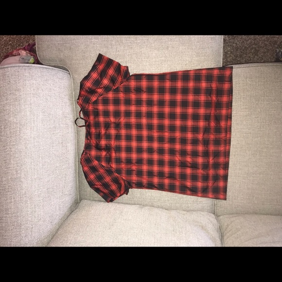 J. Crew Plaid Silk Taffeta T Shirt w/ Jet Necklace - Picture 3 of 3